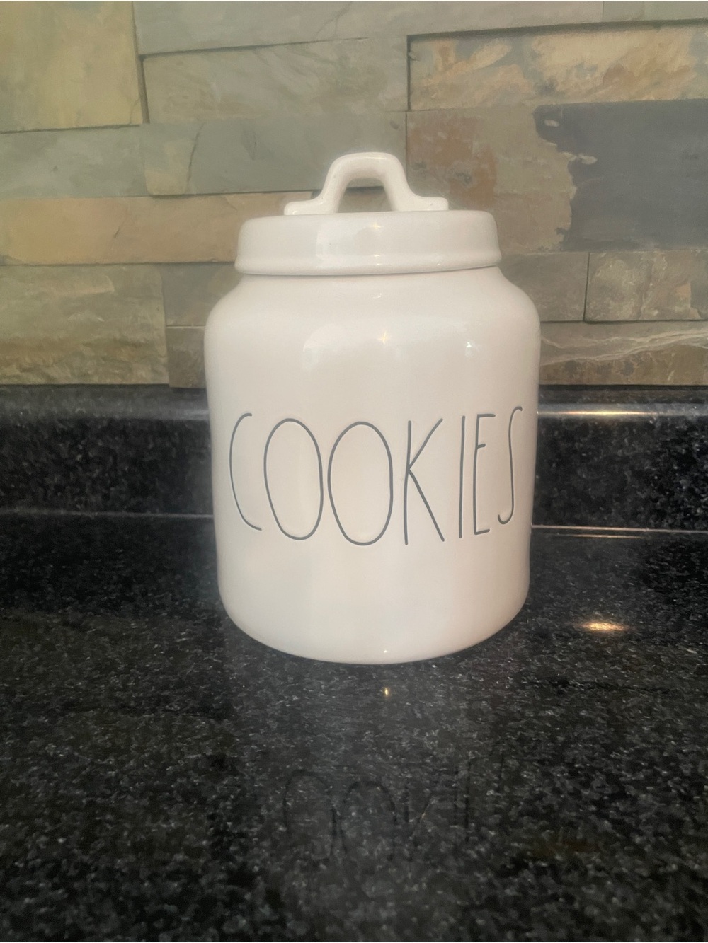 Rae Dunn large White Ceramic "COOKIES" Canister with Matte Black Lettering